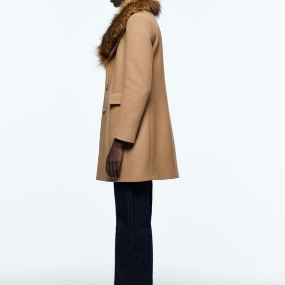NEW ZARA REMOVABLE FAUX FUR COLLAR COAT TAUPE BROWN - REF. 2179/289 - Picture 3 of 12